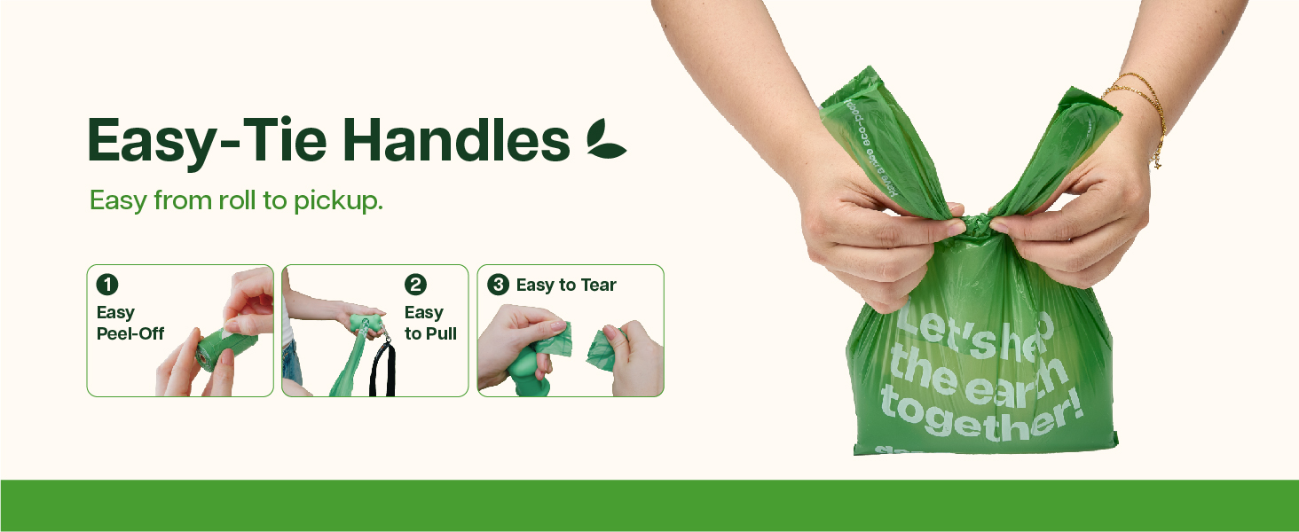 Easy-tie handles poop bags