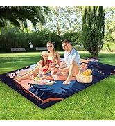 Large Picnic Blanket 79"X60" Outdoor Picnic Mat Foldable Waterproof Sand Proof Beach Blanket Comp...