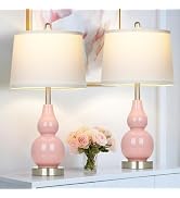 Pink Ceramic Lamps Set of 2, 25" Modern Double Gourd Ceramic Table Lamps for Living Room, Cute Be...