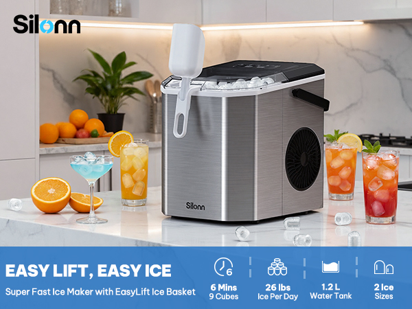 EASY LIFT, EASY ICE:Super Fast Ice Maker with EasyLift Ice Basket