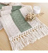 FEXIA Sage Green Table Runner 72 Inches Long with Tassels Boho for Easter Home Decor Rustic Macra...