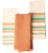 KESOL Set of 3 Yarn Dyed with Waffle Kitchen Towel, 18" x 28",Recycled Cotton, Red & Green