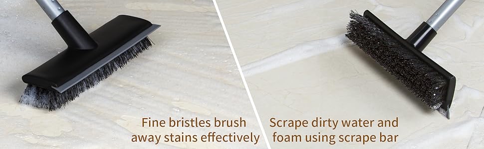MR.SIGA Floor Scrub Brush with Long Handle, 2 in 1 Floor Scrubber and Squeegee