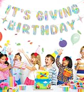 Iridescent It's Giving Birthday Banner, Pre-Strung Fun Birthday Decorations supplies, Cute Party ...