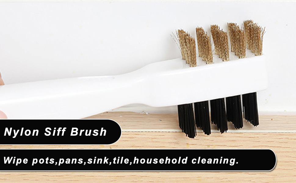 Brass wire brush +nylon brush on one side and stainless steel nail + spatula on another side.