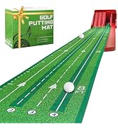 Golf Putting Mat Indoor with Auto Ball Return, 4 Reversible Flip Ramps, Realistic Green Speed, Mu...