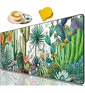 Large Game Mouse Pad + Coffee Coaster + Round Handle Clip, Cute Cactus Folding Table Mat with Sti...