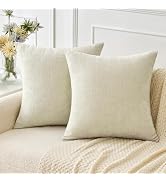 MIULEE Pack of 2 Cream Throw Pillow Covers 18x18 Inch Soft Chenille Pillow Covers for Sofa Living...