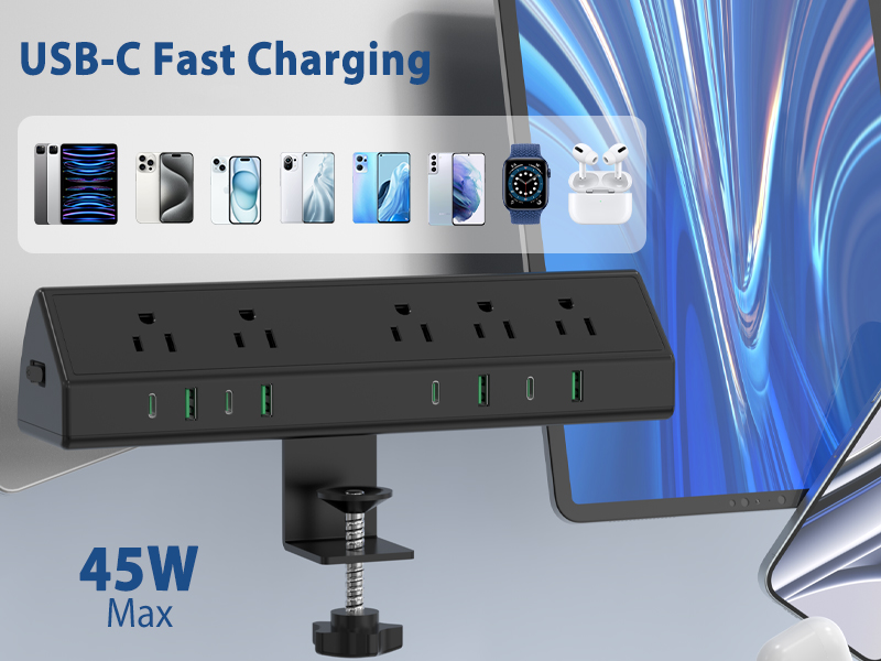 Desk Mount USB C Fast Charging Power Station