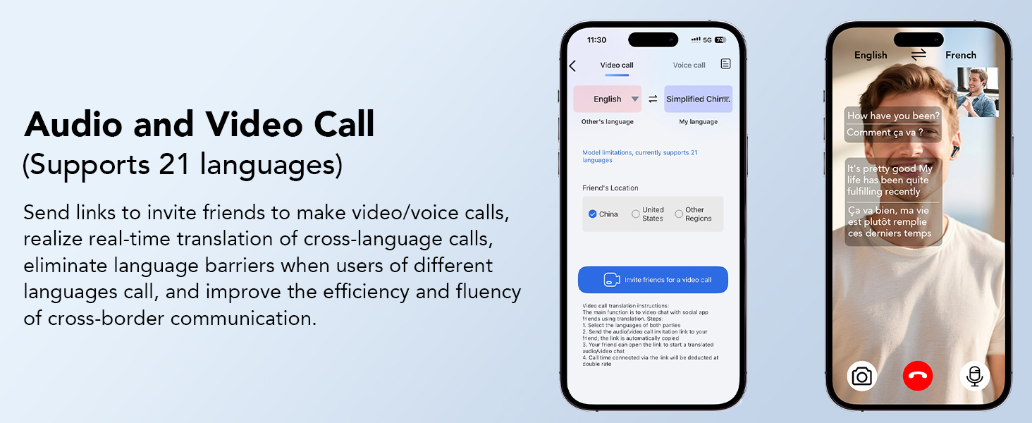 Audio and Video Call (Supports 21 languages)