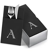 50-Pack Monogrammed Napkins Black With Pocket For Flatware, 16