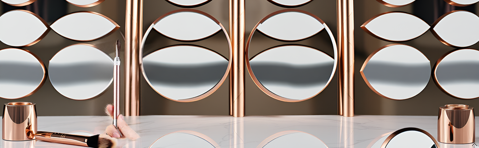 A sleek rose gold product displayed on a minimalist white background.