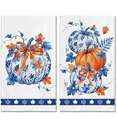 Hexagram Fall Kitchen Towels, Blue Pumpkin Bathroom Hand Towels, Fall Decor | Dish Towel, Autumn ...