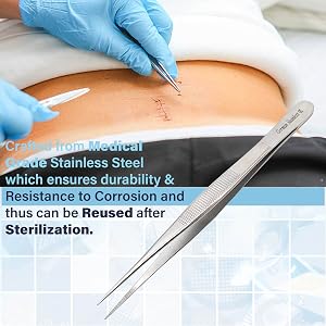 Premium Quality Stainless Steel Precision Serrated LAB Medical Tweezer First Aid Emergency Kit Tools