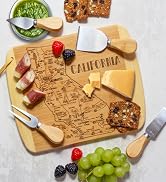 stainless steel cheese tools serving charcuterie with california cutting board