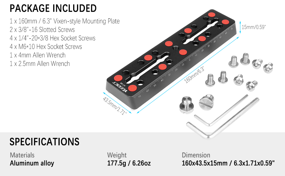 Yueoct AT-08 160mm 6.3 Rail Bar Mounting Plate Vixen Style Dovetail Saddle Telescope Adapter Mount