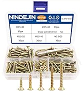 NINDEJIN Flat Head Wood Screws Assortment Kit, Phillips Drive Self Tapping Screws, M3.5 Small Woo...