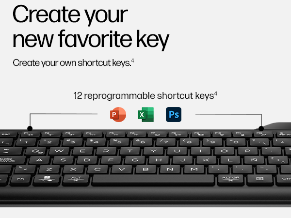 12 reprogrammable shortcut keys programmable