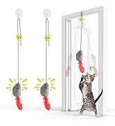 FYNIGO Self Play Cat Toys,2 Pack Door Hanging Cat Mouse Toy with Squeaky Sound,No Batteries Requi...