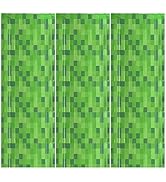 Calmi 3 Pack Green Foil Fringe Curtains Pixel Birthday Backdrop, 3.3x6.6ft Video Game Door Stream...