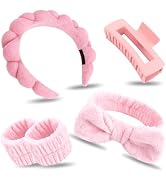 Wecoe Spa Headband & Wristband Set for Washing Face Facial Skincare Makeup Headband Puffy Sponge ...