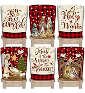 TREWAVE Christmas Chair Covers Set of 6 Buffalo Plaid Nativity Scene Chair Back Covers Holiday Di...