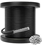 CELYND Black Vinyl Coated Cable - 304 Stainless Steel Wire Rope 1/16 Inch Overmolded to 3/32 Inch...