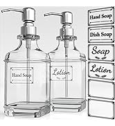 GLADPURE Soap Dispenser - 2 Pack, 18 Oz Antique Design Thick Glass Hand Soap Dispensers; with 304...