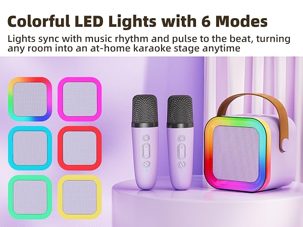 Kids Karaoke Machine for Ages 3-12, Portable Bluetooth Speaker with Two Wireless Microphones