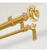 TVWOO Luxury Crystal Double Curtain Rod:Gold Adjustable Heavy Duty Curtain Rods for Windows 36-88...