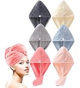 Microfiber Hair Towel Wrap for Women 6 Pack - Ultra Absorbent Fast Drying Turban with Button Clos...
