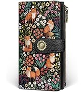 GIANCOMICS Cute Fox Womens Wallet RFID Blocking, Flower Credit Card Holder Bifold, PU Leather Tra...