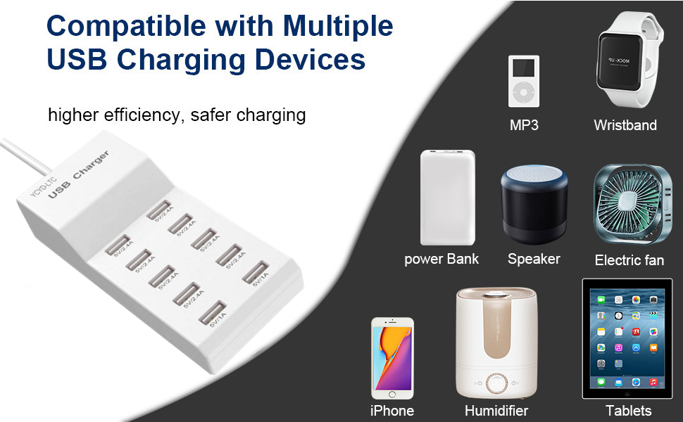 usb charging station 10 ports with multiple devices