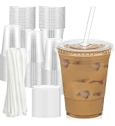 Dealusy 100 Pack - 16 oz Clear Plastic Cups with Lids and Straws, Sturdy & Food Safe Iced Coffee ...