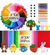 NEBURORA 80PCS Felt Fabric Sheets Craft Kit - 4''x4''+6''x8'' 1mm Thick Multi-Colored Nonwoven Fe...