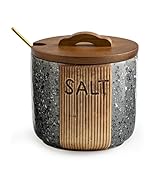 YHOJOY Salt Cellar with Lid & Spoon, Ceramic Salt Container for Countertop, 10 OZ Salt Bowl Holde...