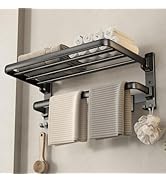 VOLDRA Towel Racks for Bathroom, 24-Inch Towel Shelf with Towel Bar Foldable Towel Holder with 7 ...