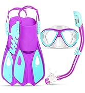 Kids Mask Fins Snorkel Set, Dry Top Snorkeling Gear for Kids Youth Boys Girls Junior Age 5-15 Tem...