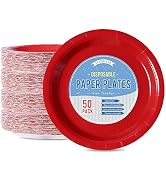 Tyzarglef Disposable Paper Plates Red, 50 Count 7” Dessert Cake Plates Bulk for Party Supplies, C...