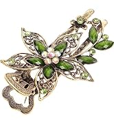 Uonlytech Hair Clip, Green Flower Crystal Hair Clip, Sparkly Glitter Rhinestones Hair Clips Frenc...