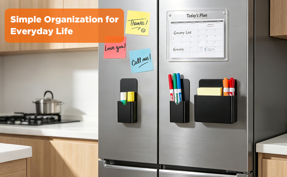Magnetic cup holder for fridge and kitchen magnetic container for pens and notes