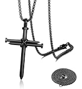 Sylvil 2PCS Nail Cross Pendant for Men, Hanging Cross Car Rearview Mirror Hanging Chain with 3 Na...