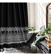 MitoVilla Black Boho Shower Curtain Set, Modern Farmhouse Tassel Shower Curtain, Abstract Geometr...