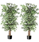 GTIDEA 2 Pcs 6ft Ficus Artificial Trees, Tall Faux Trees Indoor with Natural Trunk and Fake Silk ...