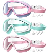 QALLY Kids Goggles Age 4-16, Anti-Fog UV 180°Clear View Kids Swim Goggles, 3 Pack Swimming Goggle...