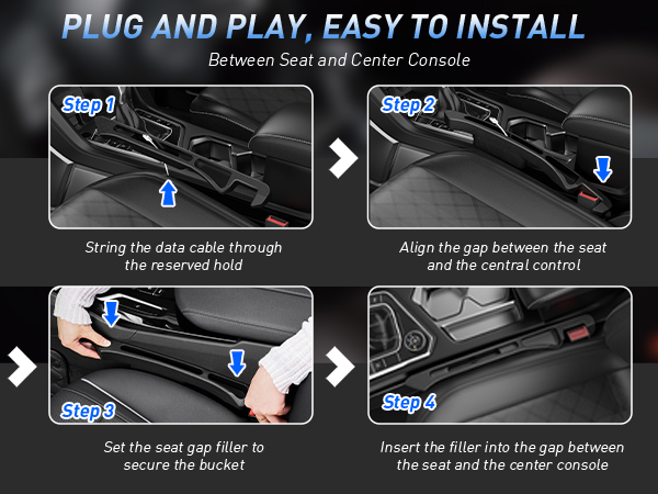 car seat gap filler set of 2 one size fits most vehicles, plug and play, easy to install