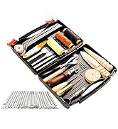 50 Pieces Leather Working Tools and Supplies with Leather Tool Box Prong Punch Edge Beveler Wax R...