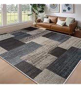 qulint Modern Outdoor Patio Rug, Geometric Indoor Area Rug for Living Room, Blue-Taupe 8'x10' Non...