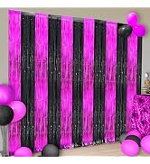 KatchOn, Pink and Black Foil Fringe Curtain - XtraLarge 3.2x6.5 Feet, Pack of 2 | Black and Pink ...
