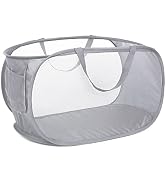 Durable Collapsible Laundry Baskets, Mesh Pop Up Laundry Hamper with Side Pocket, Foldable Clothe...